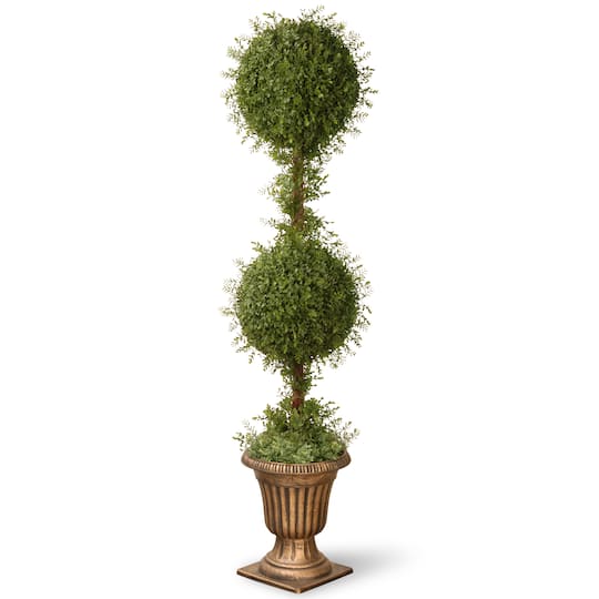 60" Mini Tea Leaf 2 Ball Topiary with Black and Gold Urn